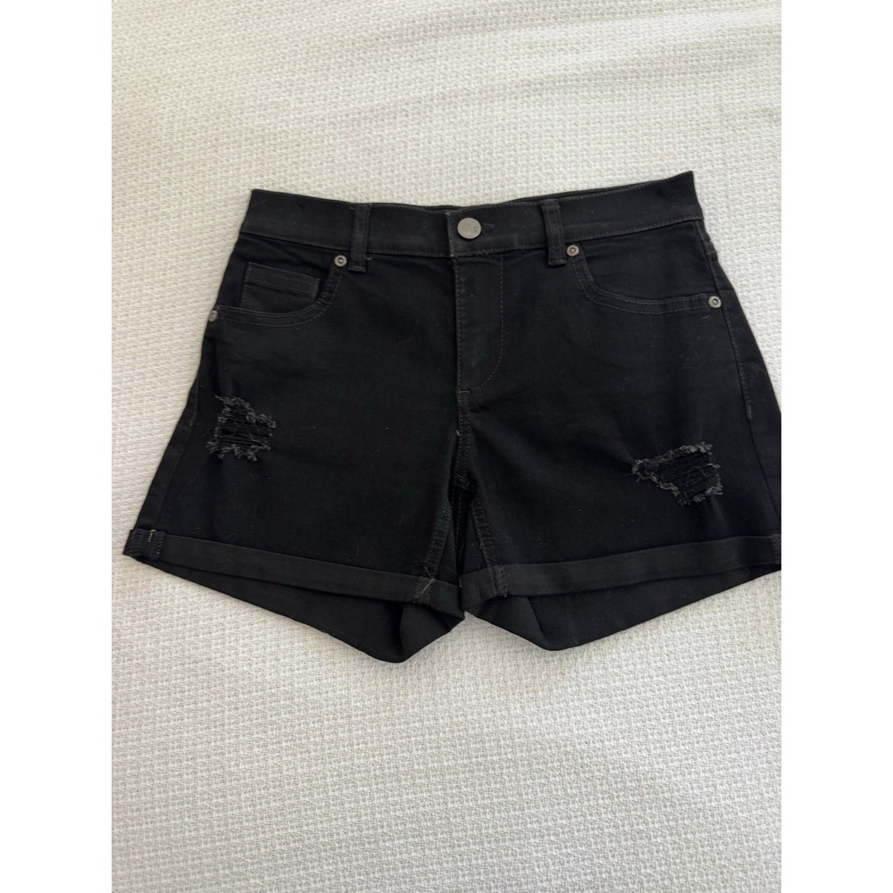 New York and Company Soho Black Denim Distressed Shorts Size 0